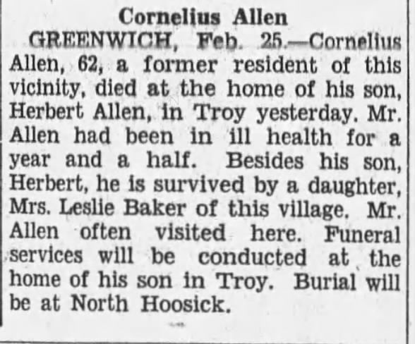 Obituary for Cornelius Allen (Aged 62)